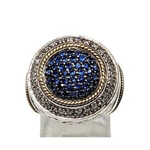 EFFY Sterling Silver 18k Yellow Gold Sapphire Diamond Gemstone Ring Size 7 READ